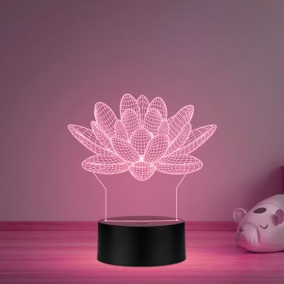 3D Illusion Lotus Flower Led Night Lamp Multicolored Light Home Decor Light